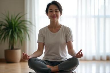 ハタヨガのポーズをとる女性